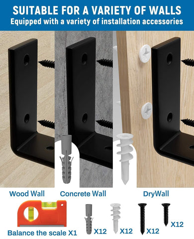 LEOPO 10-inch brackets in black; ideal for kitchen and living areas.