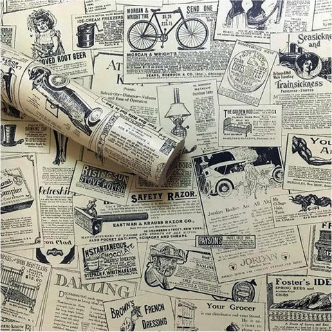 Lependor newspaper-pattern wallpaper roll front view showing design and scale