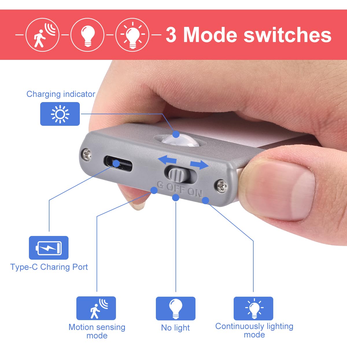 LEPOTEC motion sensor light with three-mode switch for flexible use