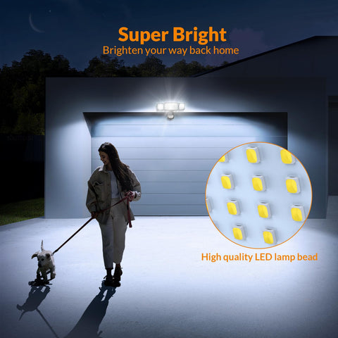 LEPOWER three-head design provides wider coverage for outdoor lighting.