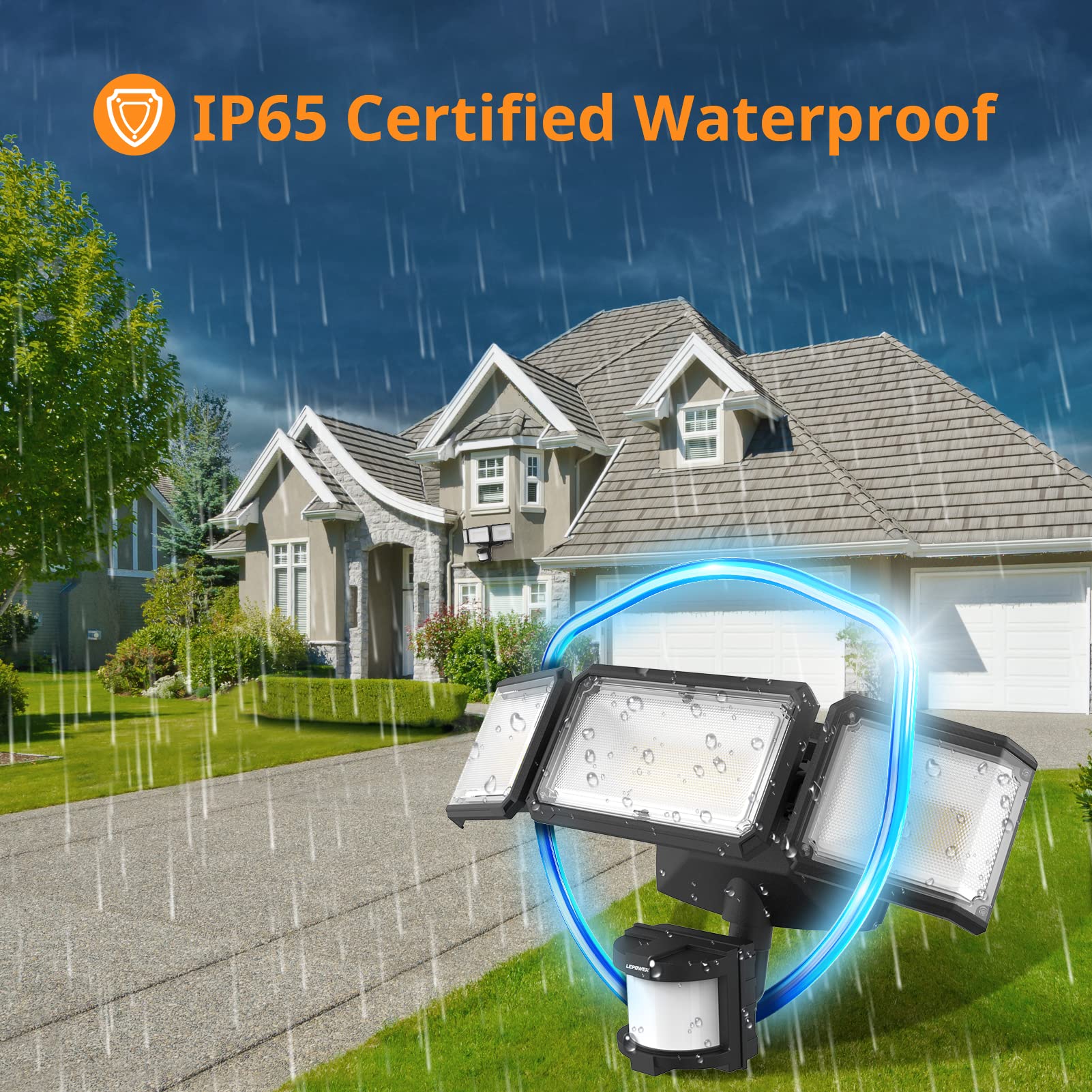 Wide 220-degree beam covers larger areas like patios and porches.