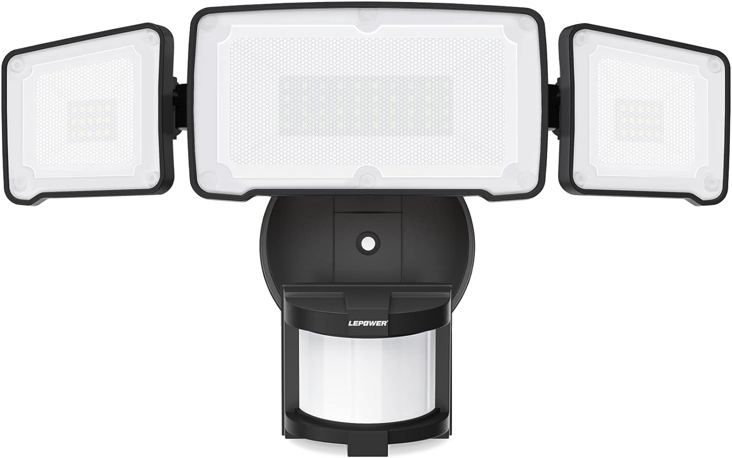 LEPOWER 3-head motion light front view for enhanced outdoor visibility