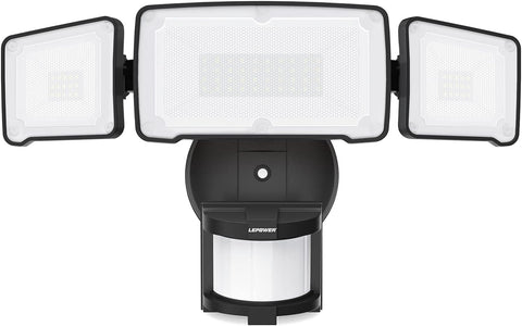 LEPOWER 3-head motion light front view for enhanced outdoor visibility