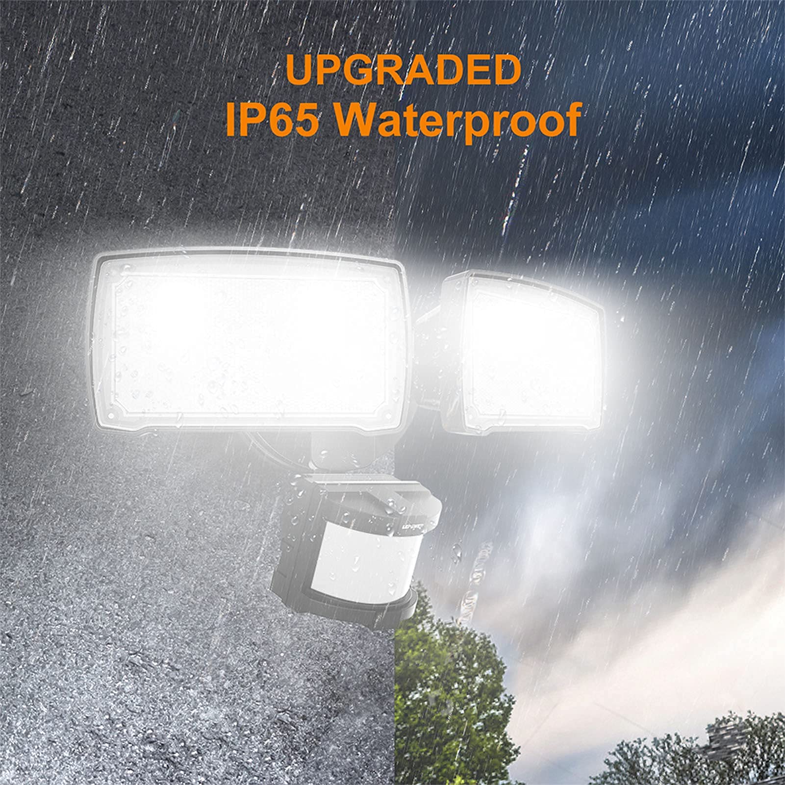LEPOWER adjustable time and sensitivity for tailored security lighting.