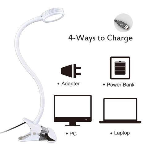 LEPOWER bedside use clips securely to headboards for nighttime reading.