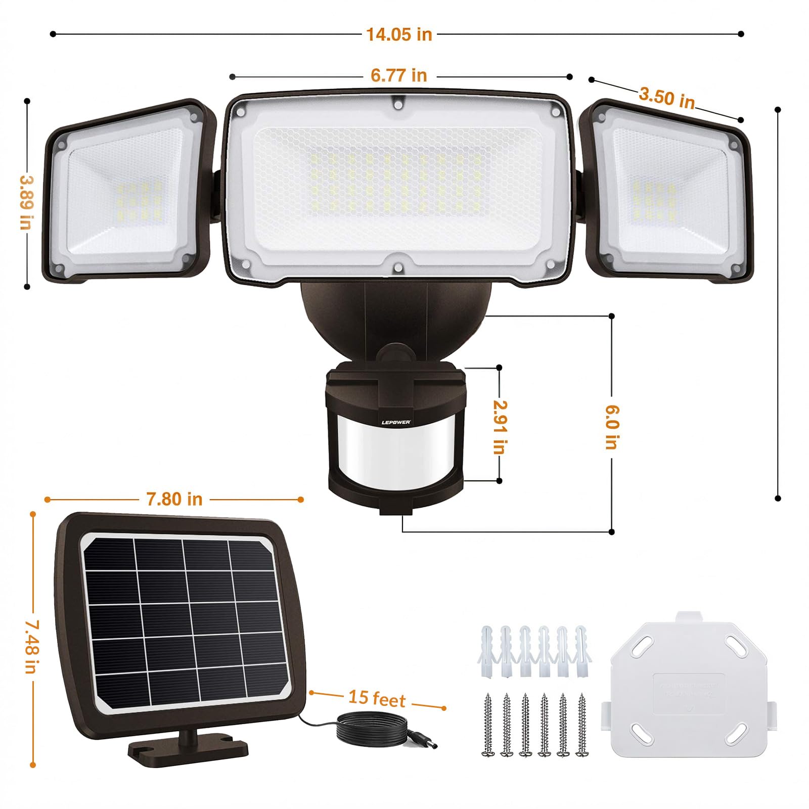 LEPOWER brown finish blends with outdoor decor while providing bright exterior lighting.