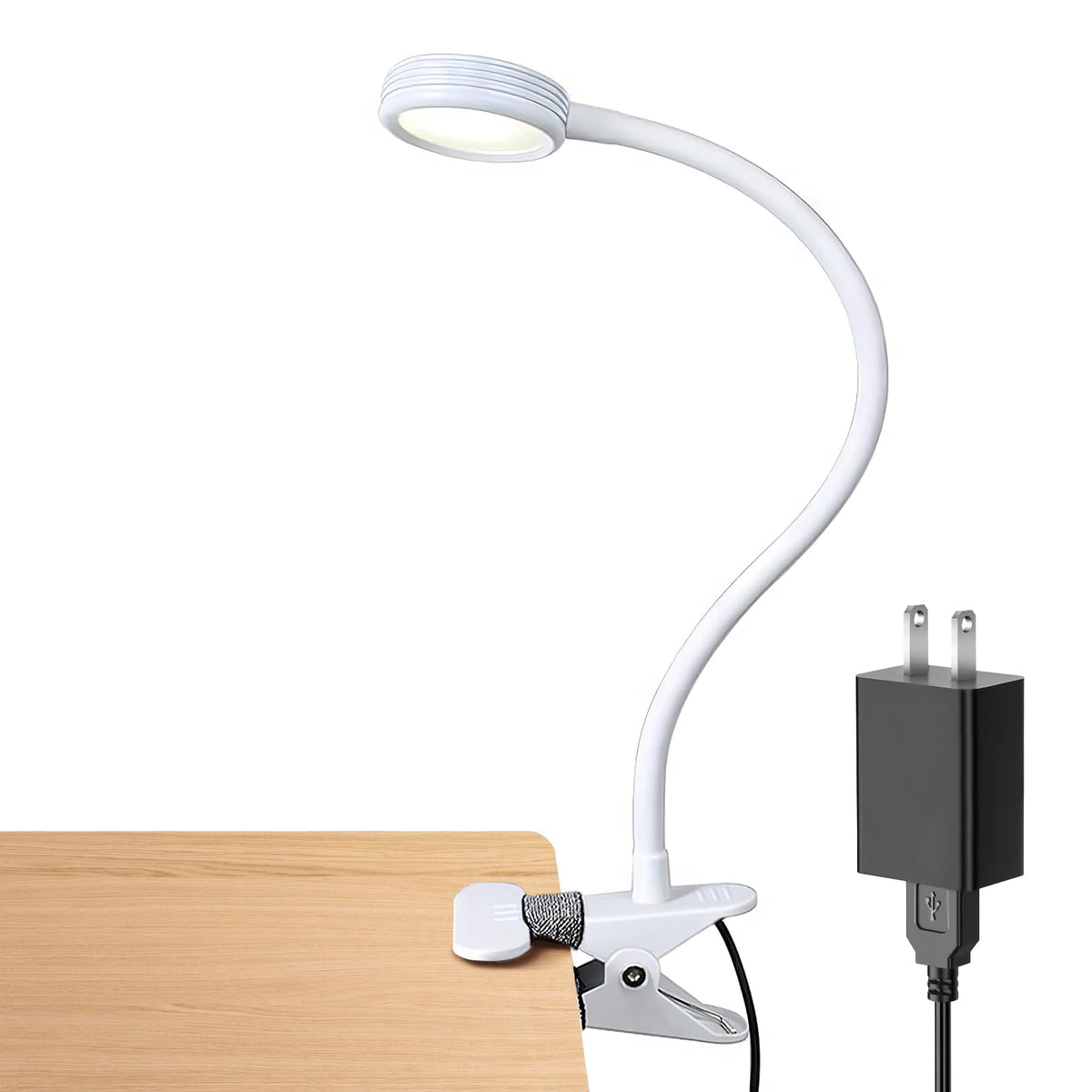 LEPOWER clip-on light on a desk clip providing bright reading illumination.