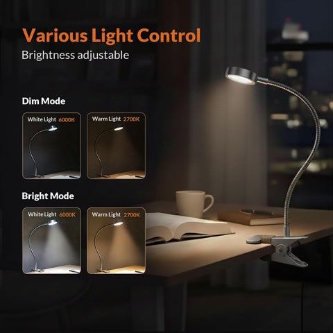 LEPOWER clip-on light with adjustable gooseneck for precise reading angles