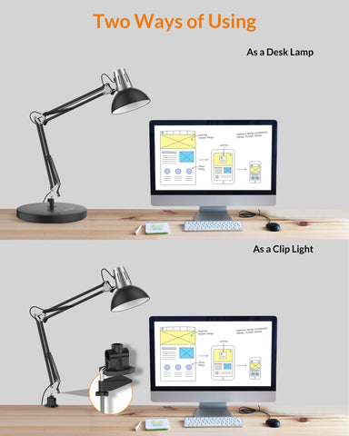 LEPOWER desk lamp clamp 2in opening demonstrating versatile attachment