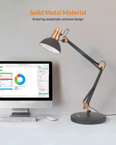 LEPOWER desk lamp clip-clamp secures attachment to shelves up to two inches