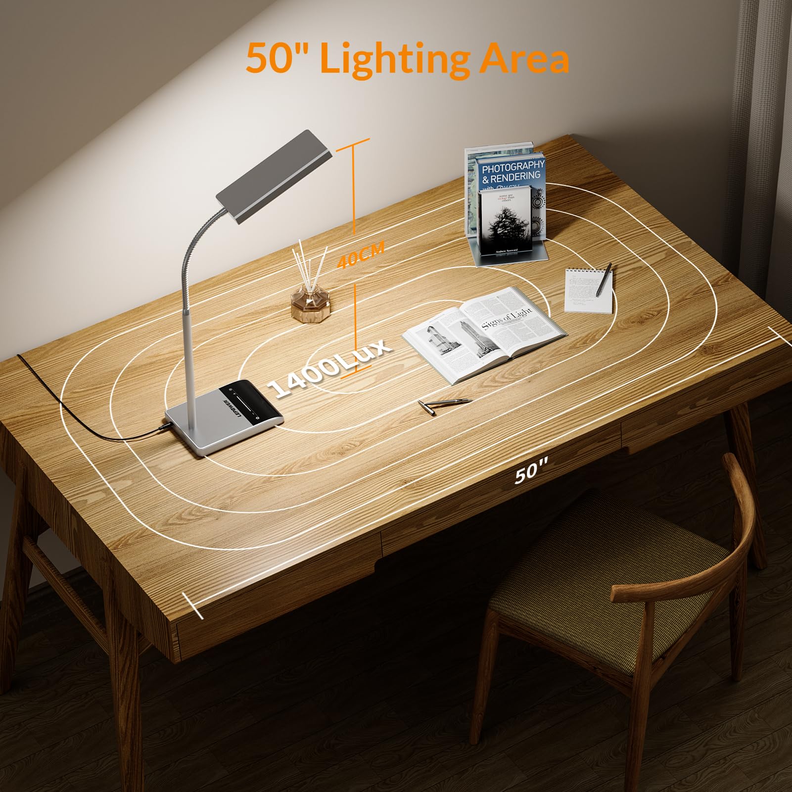 LEPOWER gooseneck provides 360° adjustability for precise lighting.