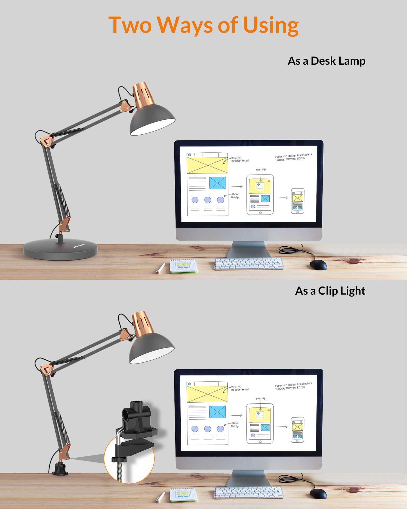 LEPOWER desk lamp head adjustable lets you direct light exactly where needed