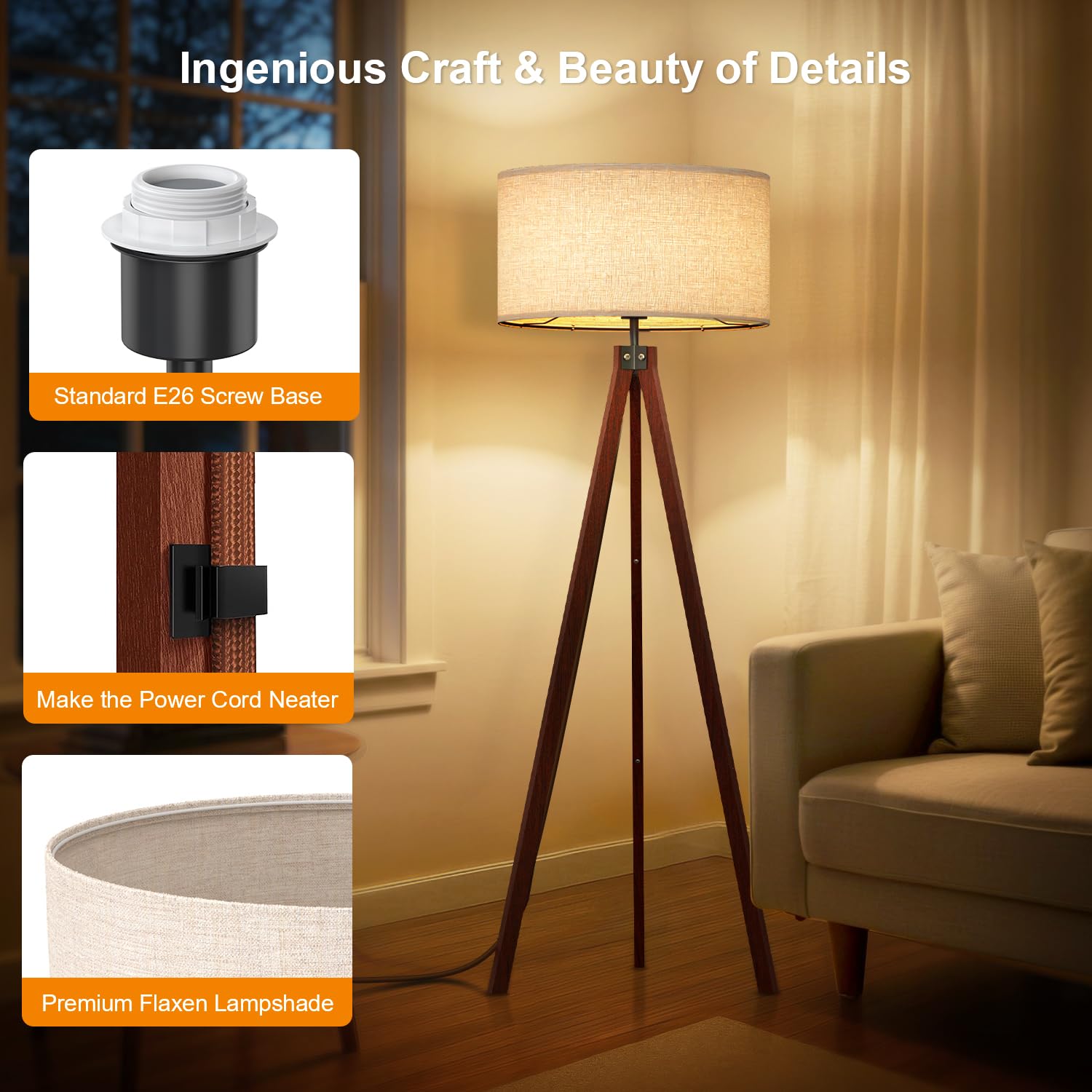 LEPOWER flaxen linen shade glowing softly for cozy evenings.