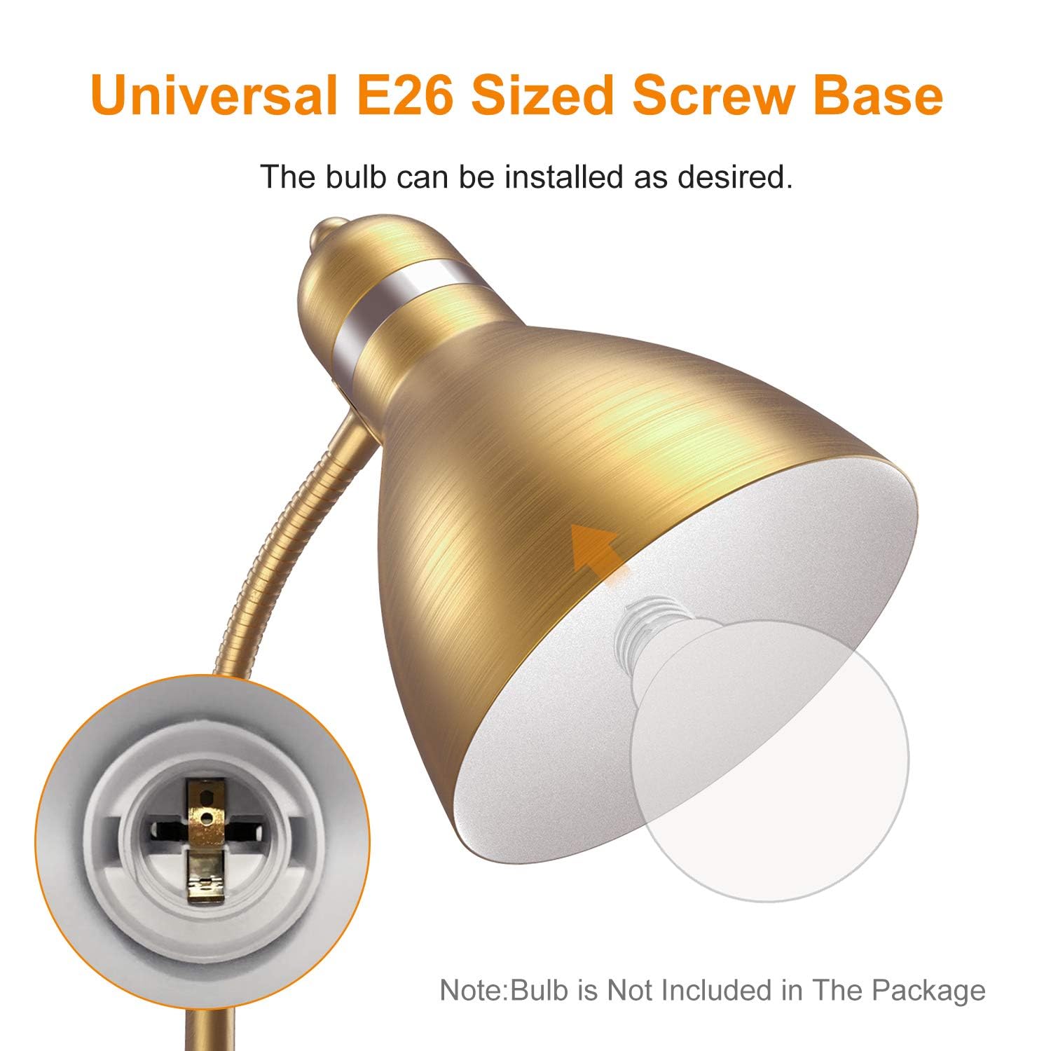 LEPOWER floor lamp with E26 base compatible with bulbs up to 40W.