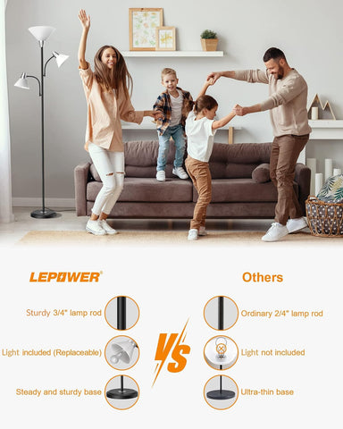 LEPOWER floor lamp stem shows thick rod for durability