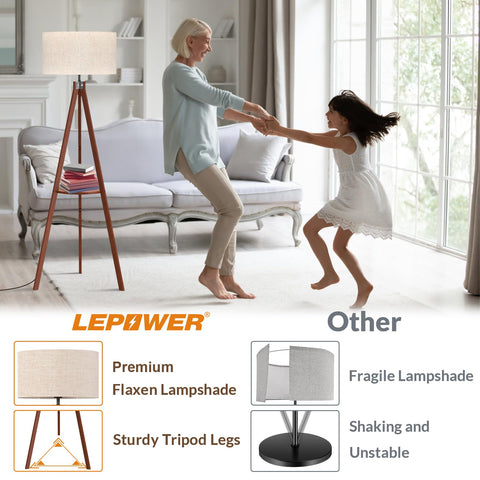 LEPOWER floor lamp with shelf offers convenient display and storage space