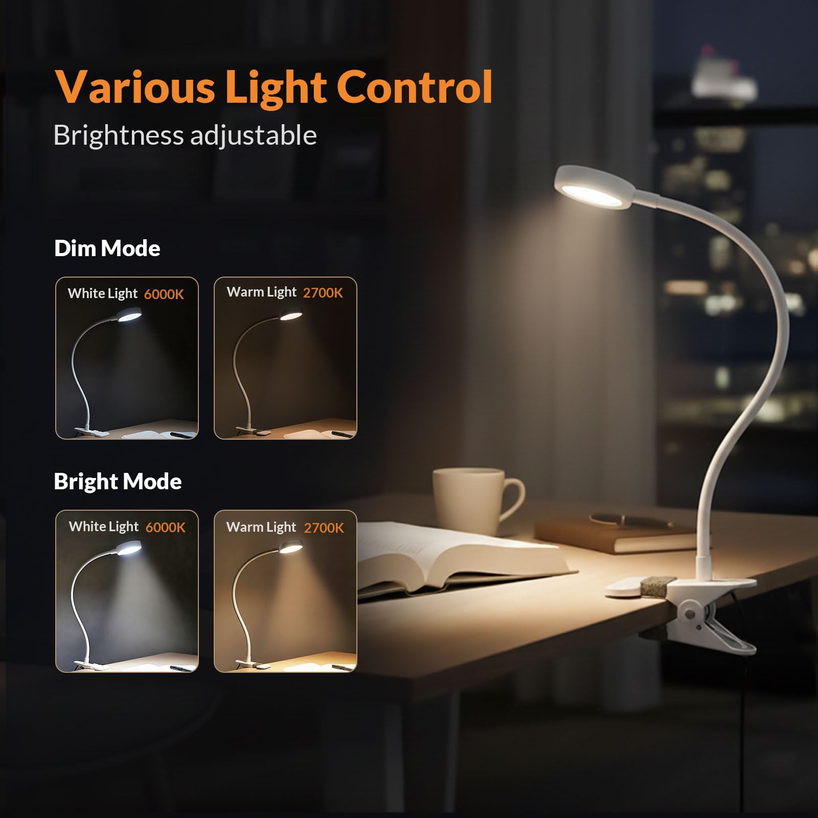 LEPOWER gooseneck adjustable arm allows precise angle for comfortable reading.