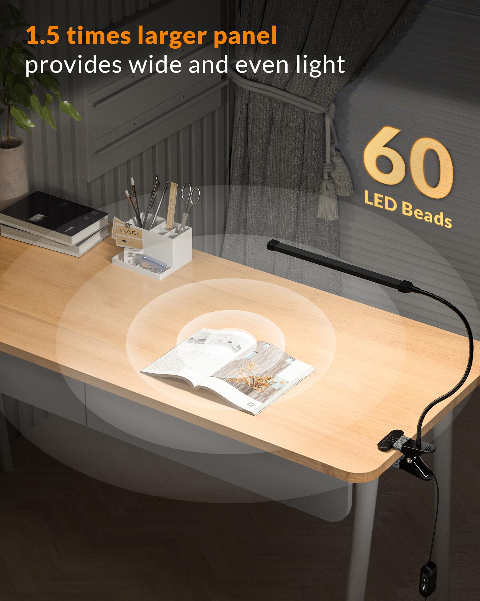 LEPOWER clip-on light with adjustable color temperature for warm or white light