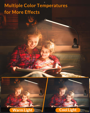 LEPOWER clip-on light with dual switches for easy brightness and mode control