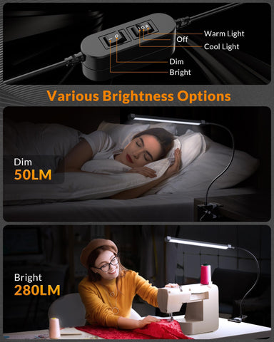 LEPOWER USB-powered clip light with included AC adapter for versatile setup