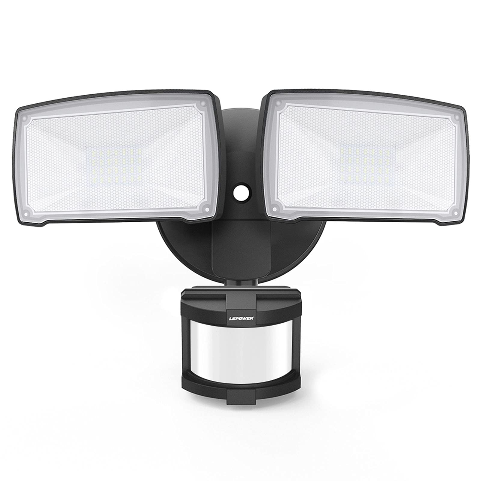 LEPOWER LED security light with two heads for wide porch illumination.