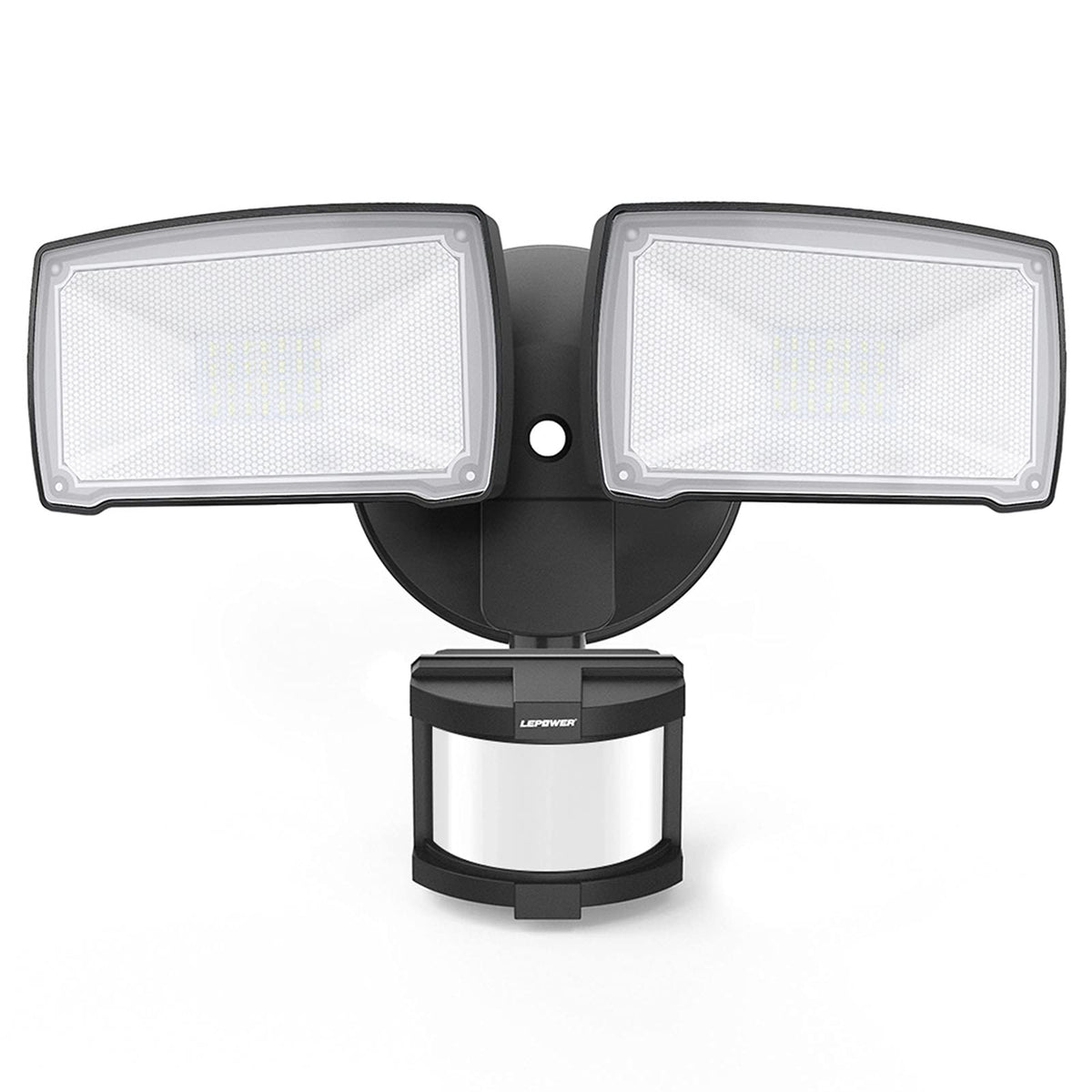 LEPOWER LED security light with two heads for wide porch illumination.
