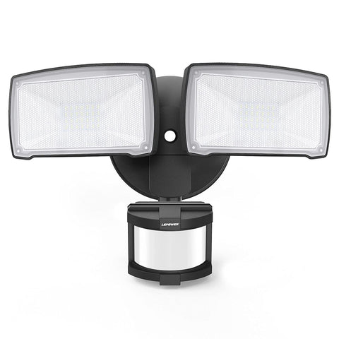 LEPOWER LED security light with two heads for wide porch illumination.