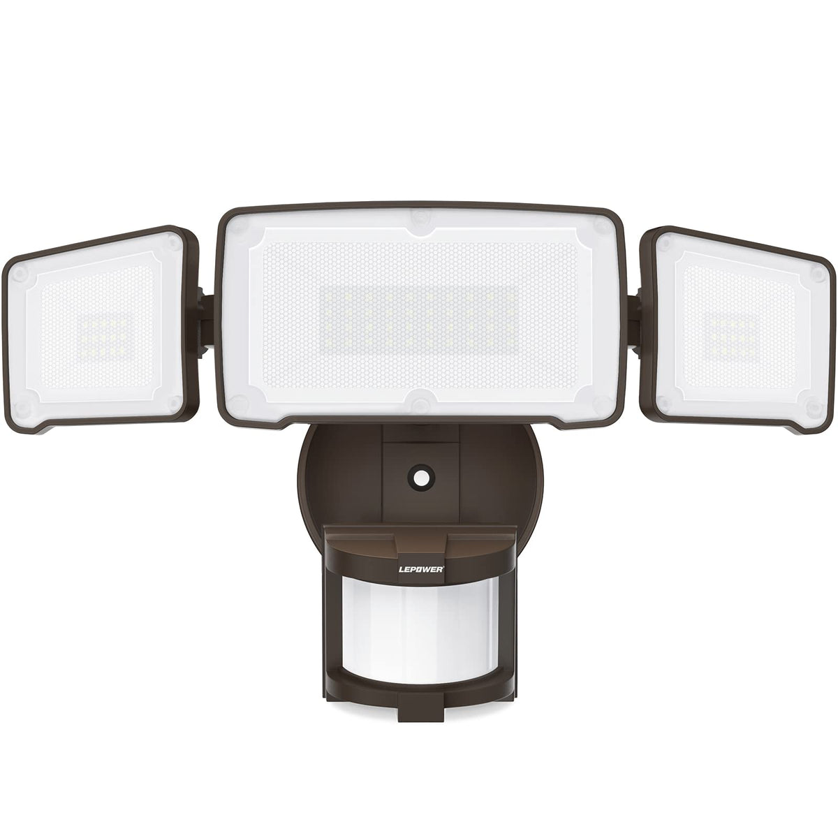 LEPOWER LED Security Light three-head front view for wide-area illumination