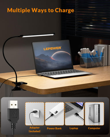 LEPOWER metal black clip-on lamp provides sturdy bedside illumination
