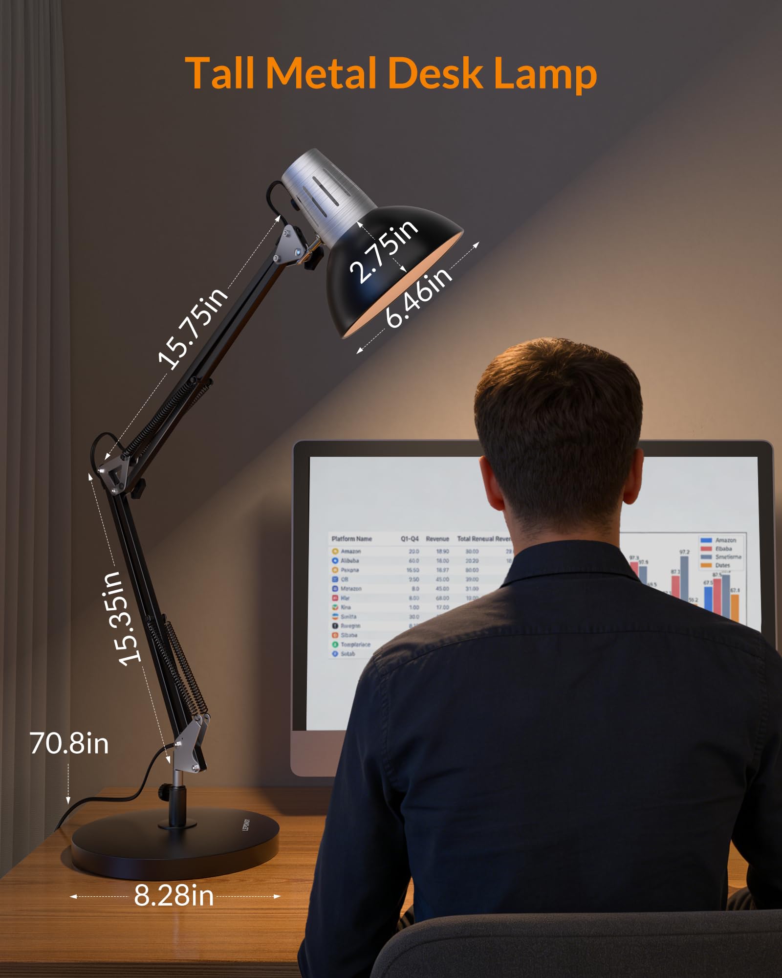 LEPOWER desk lamp arm showing flexible adjustability for precise lighting