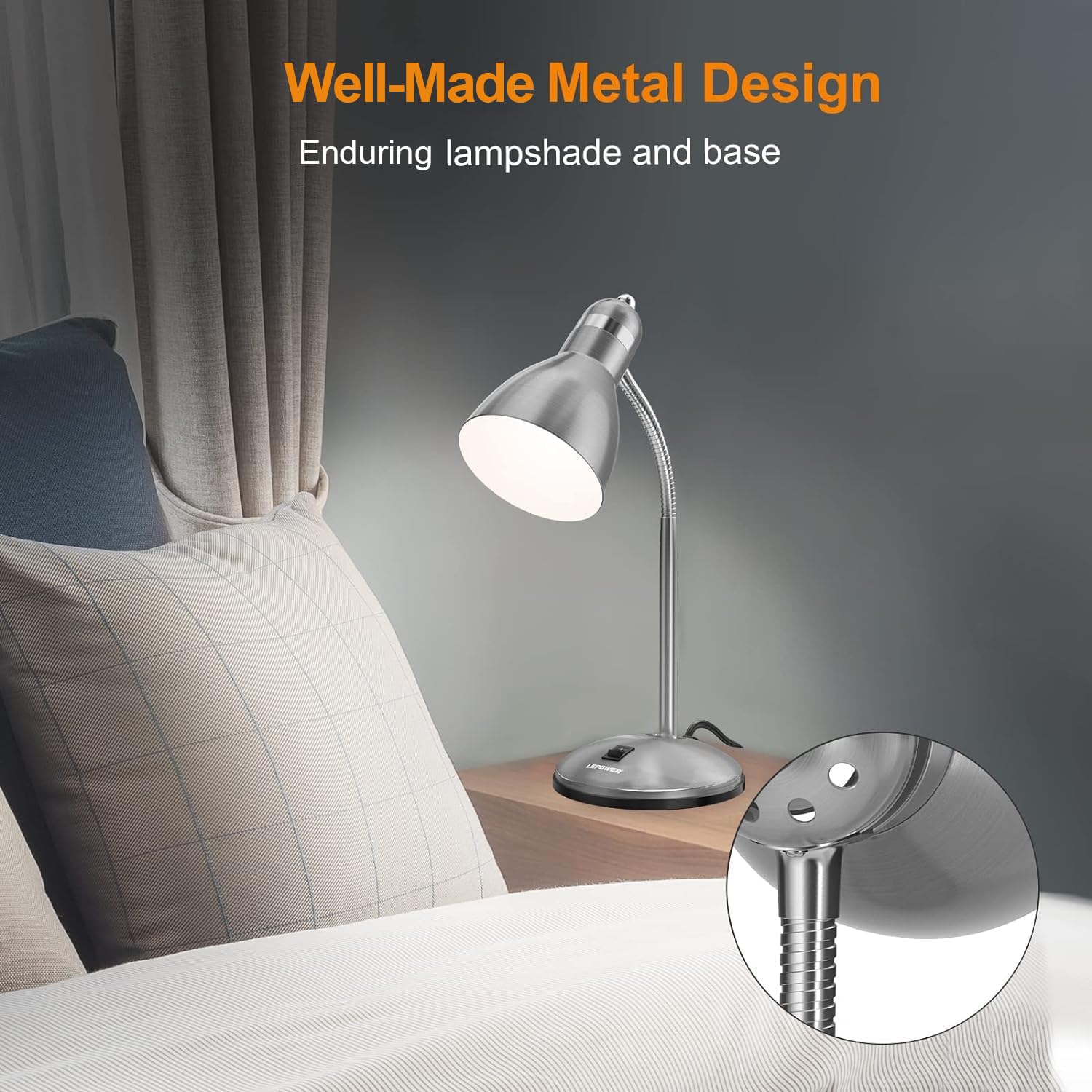 LEPOWER desk lamp on-off switch provides quick hand control