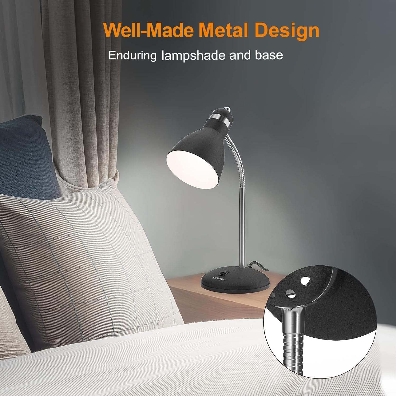 LEPOWER metal desk lamp shade in matte black adds modern style