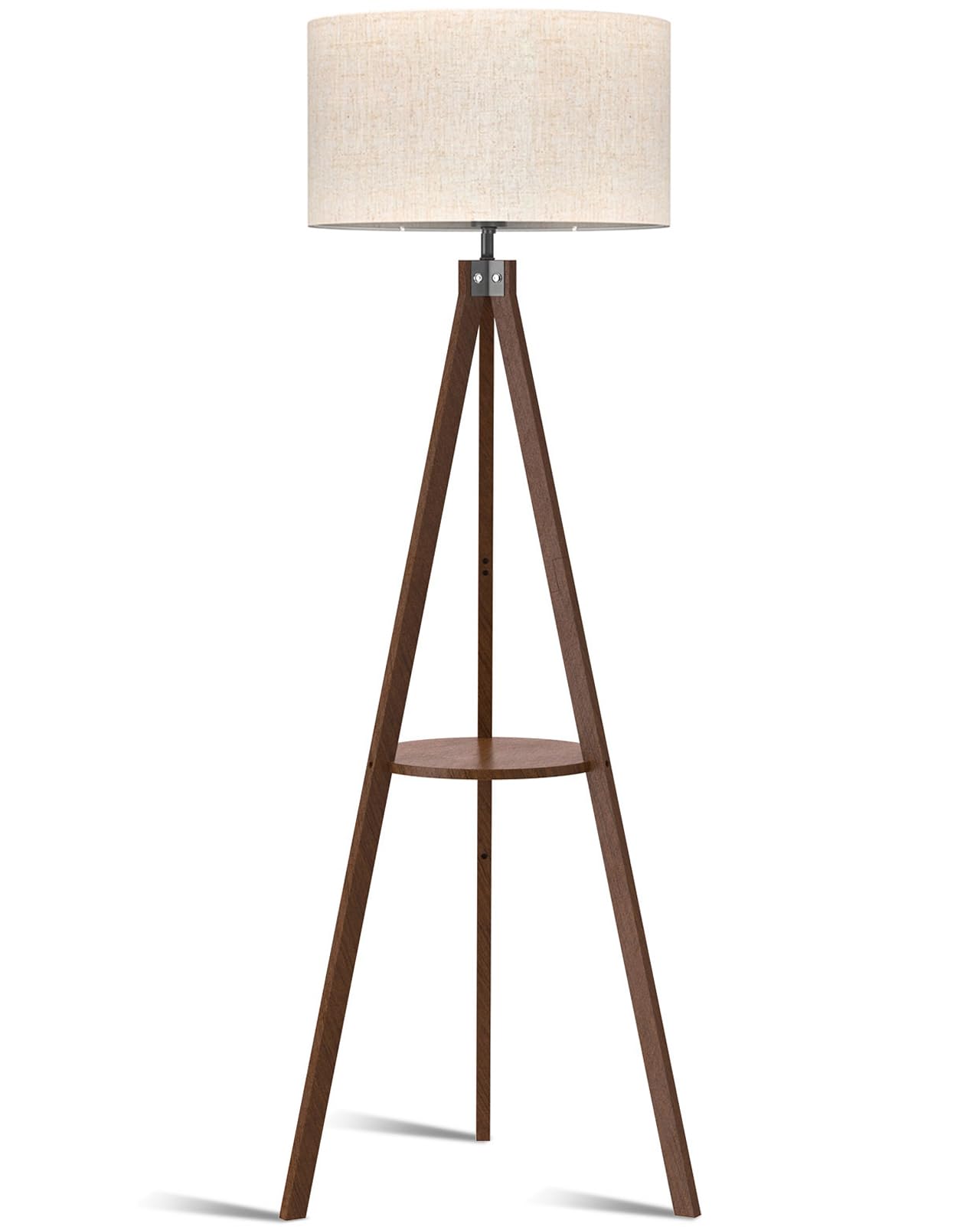 LEPOWER mid-century wood floor lamp with shelf for stylish living room lighting.