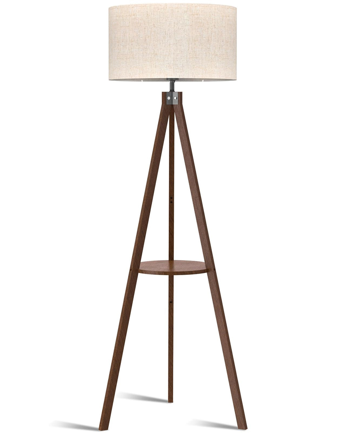 LEPOWER mid-century wood floor lamp with shelf for stylish living room lighting.