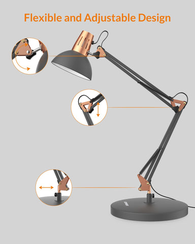 LEPOWER sandy-black finish desk lamp securely mounts to your nightstand edge