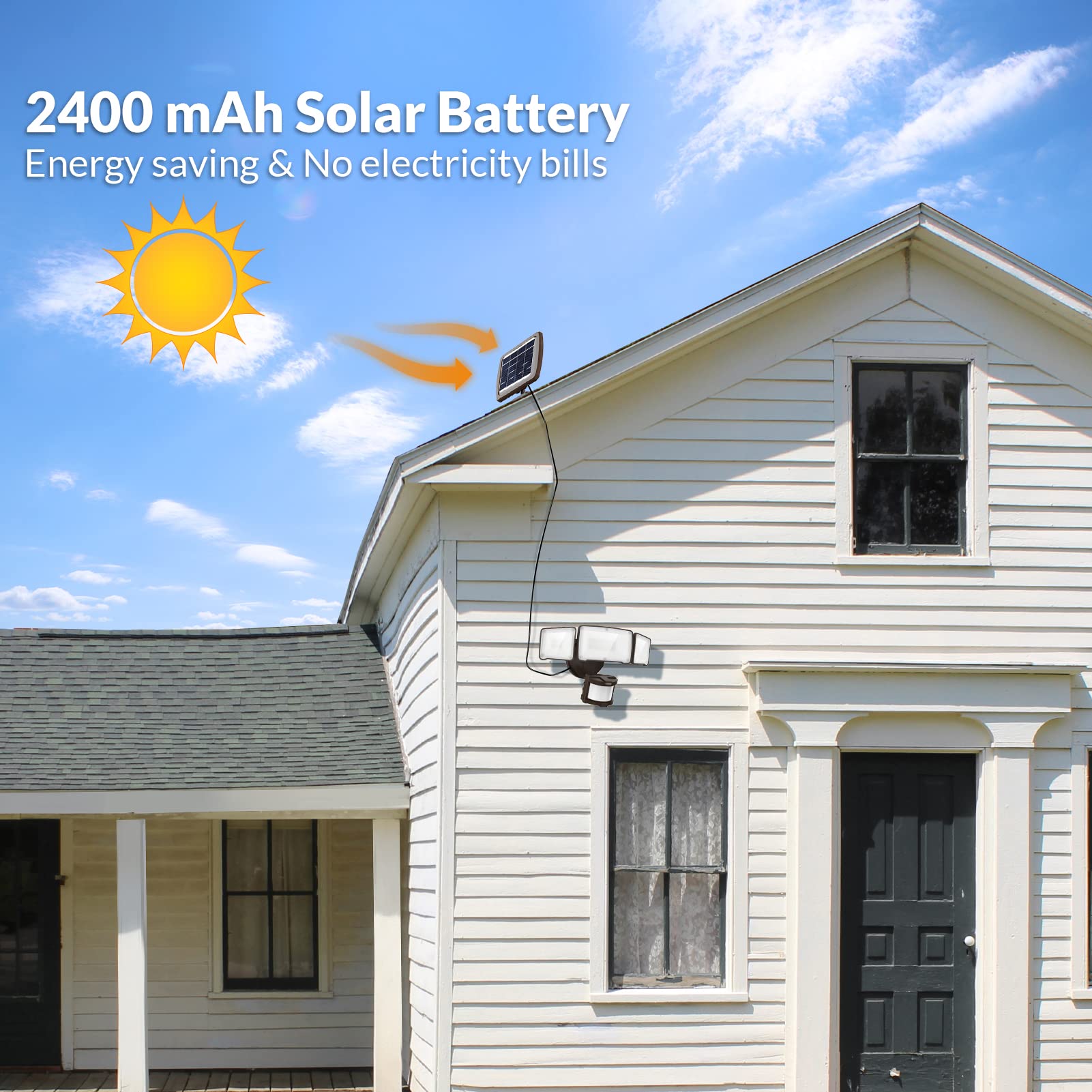 LEPOWER solar motion sensor head detects movement and triggers lighting for safety.