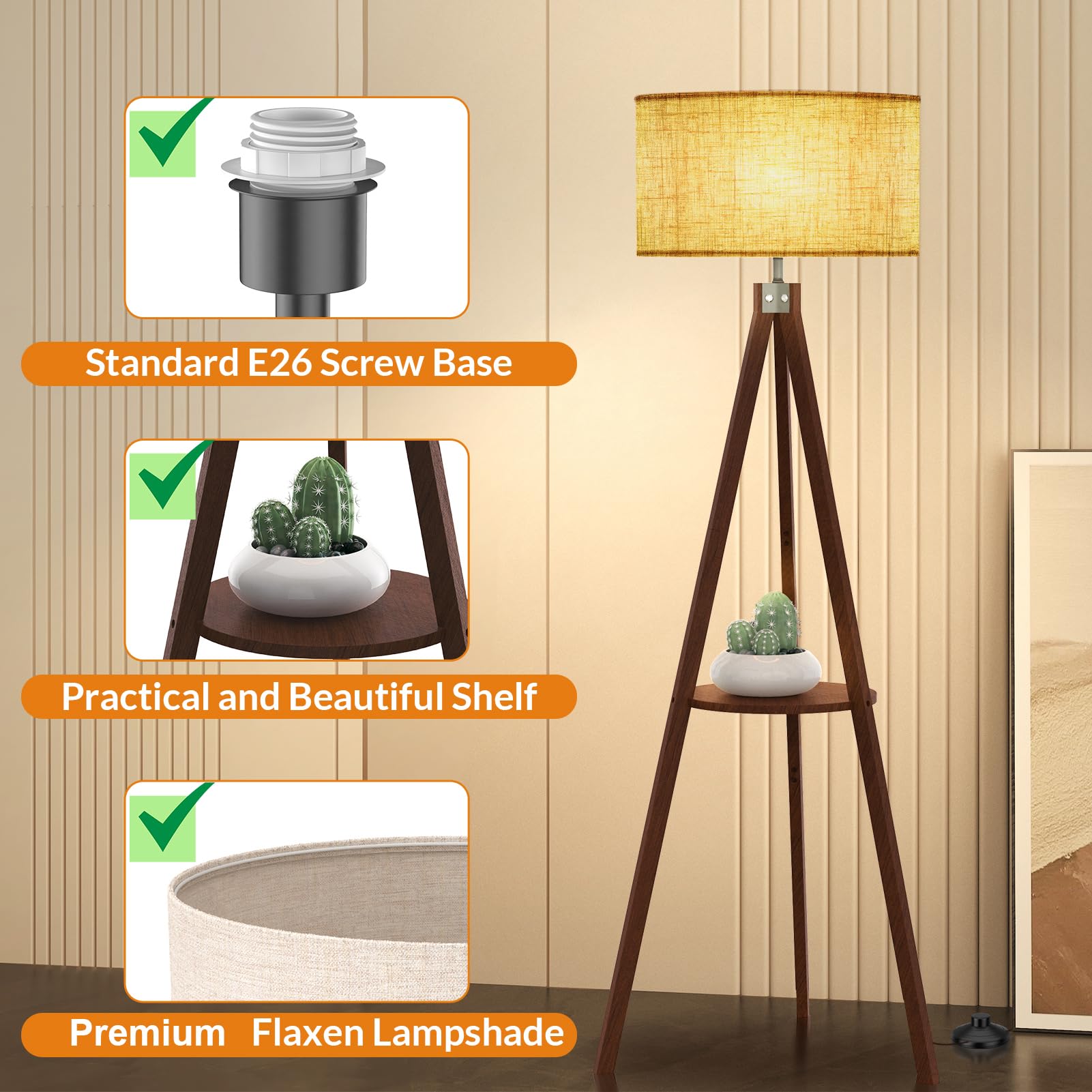 LEPOWER tripod floor lamp flaxen-shade provides warm, inviting light for rooms