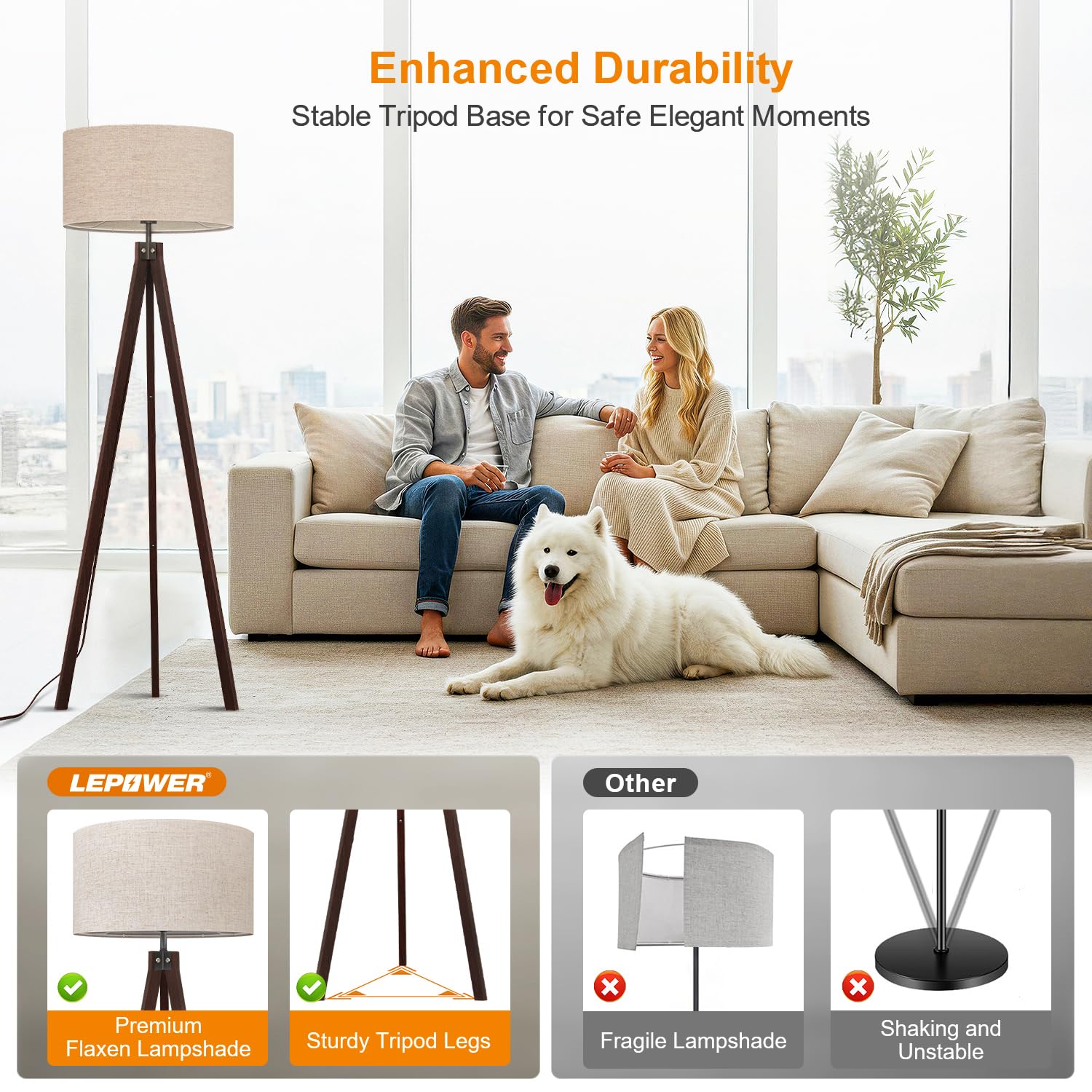 LEPOWER tripod floor lamp foot switch enables easy hands-free operation.
