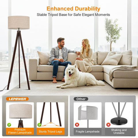 LEPOWER tripod floor lamp foot switch enables easy hands-free operation.