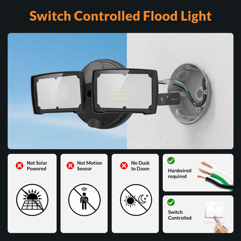 LEPOWER wall-switch controlled outdoor flood light for simple on/off operation