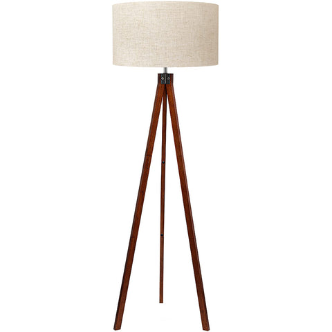 LEPOWER wood tripod floor lamp with sturdy three-legged base for stable living room lighting.