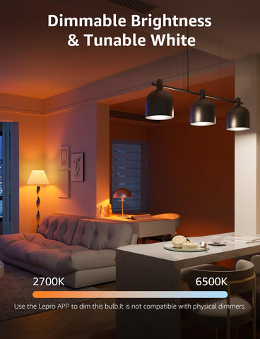 Lepro B3 AI Smart Bulb LightGPM4 design concept in a living room setup.
