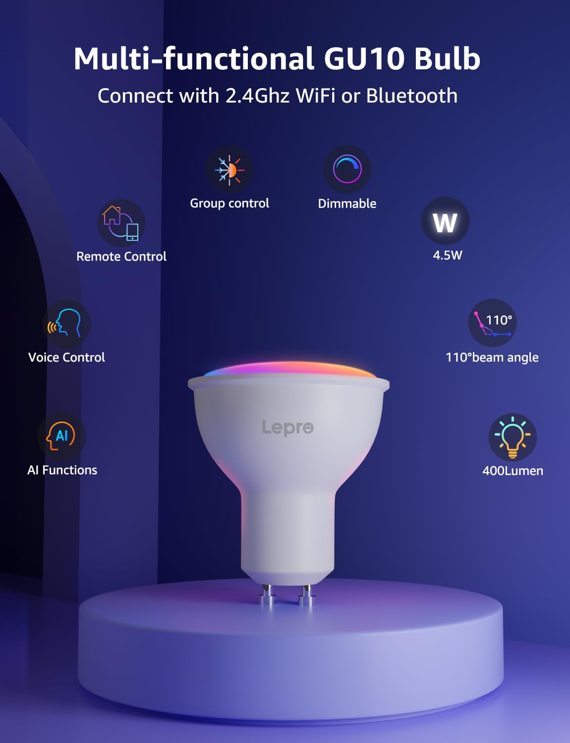 Lepro BG1 AI GU10 smart bulb hub-free setup via the Lepro app.