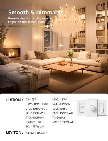 Lepro dimmable filament bulbs offering smooth brightness control.