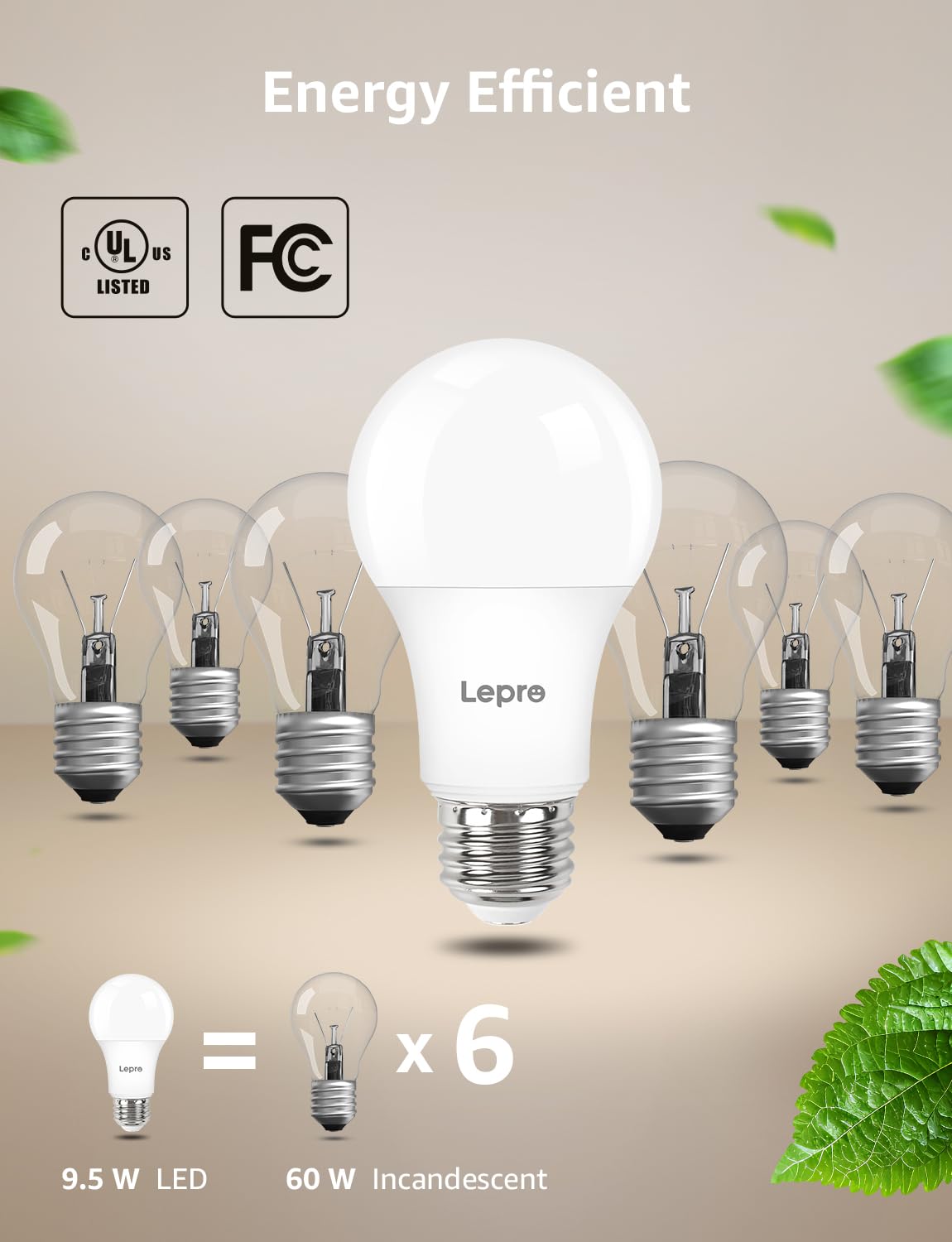 Lepro LED bulb with E26 base installed in a typical fixture.