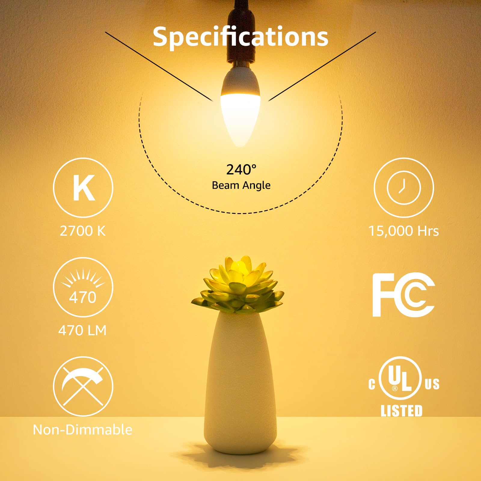 Lepro E12 LED candle bulb is non-dimmable; steady color on/off