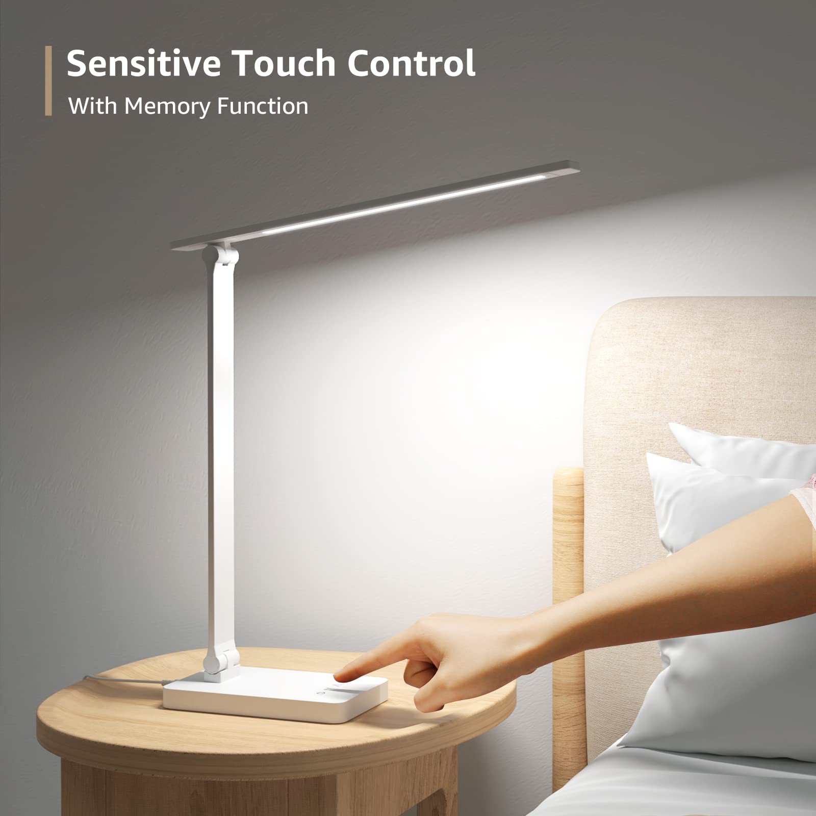 Lepro USB-enabled desk lamp provides charging and bright illumination for work.