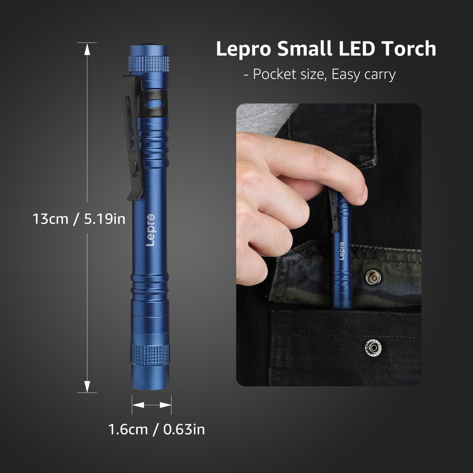 Lepro LED pen flashlight emits a bright beam for close-up work.