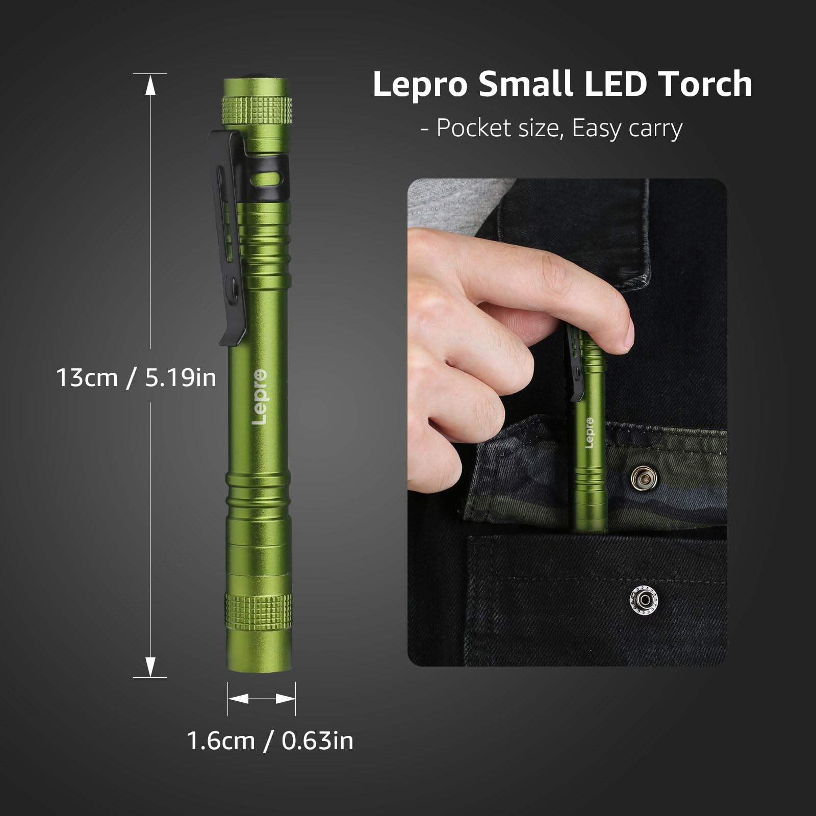 Lepro LED Pen Flashlight with clip for hands-free use during work.