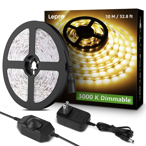 Lepro LED strip light over the kitchen counter with dimmable warm white glow.